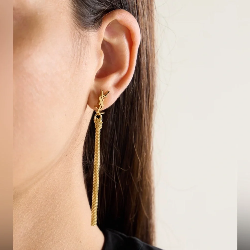 YSL SAINT LAURENT CASSANDRE THREADER EARRINGS IN METAL - Picture 3 of 7